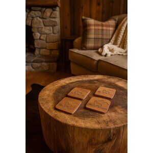 Handmade Sandstone Coasters With Llama & Mountain Design Set Of 4 Felt-Backed